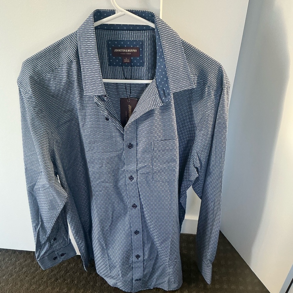 Johnston & Murphy Navy Checkered Dress Shirt